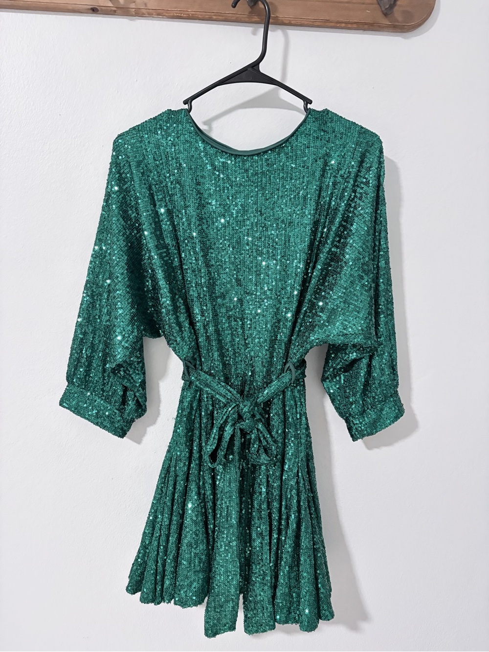 Aakaa Emerald Green Sequin Mini Dress with Belt